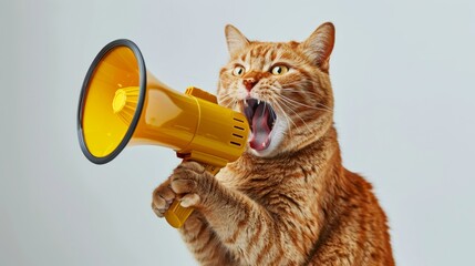 Fototapeta premium Ginger cat holding a megaphone