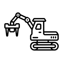 steep terrain shovel clam grapple vector icon design, timber and lumber Symbol, Forestry and Deforestation Sign, forest farming and woodlands stock illustration, delimbing and loading  Skidder concept