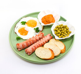 Appetizing plate with breakfast on a white background