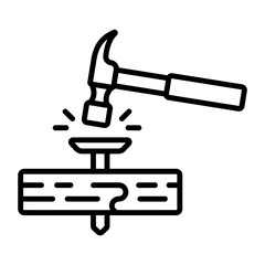 Mortise and tenon concept, Hammer Hitting the Nail head  to Joint the Slab vector icon design, timber and lumber Symbol, Forestry and Deforestation Sign, forest farming and woodland stock illustration
