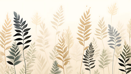 Naklejka premium Beige Fern - Boho, Light Brown Colors, Vector Art, Nature Graphic, Leaves, Light Colors, Cartoon Art, Abstract