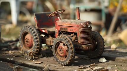 Antique MinneapolisMoline tractor model in a farmyard
