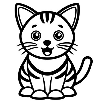 recommend clip art: Vector funny kitten line art and silhouette illustration