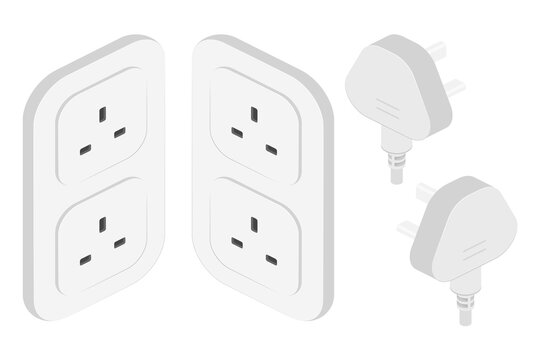 isometric power outlet socket plug switcher british type g vector flat illustration