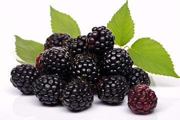 Bunch of fresh blackberry fruits on white background