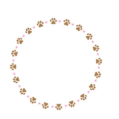 paw circle frame , Animal paw print round border frame 