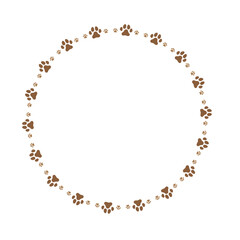 paw circle frame , Animal paw print round border frame 