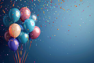 Festive Celebration Background with Vibrant Balloons and Confetti Shower