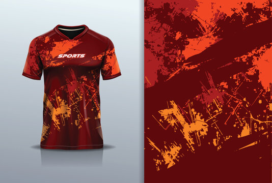 Tshirt mockup abstract grunge marble texture sport jersey design for football soccer, racing, esports, running, red color