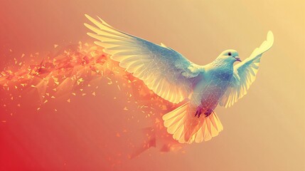 Obraz premium Serene Dove in Geometric Rainbow Sky - Minimalist Line Art Illustration for Peaceful Concepts and Inspirational Designs