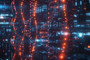 Futuristic digital data network visualization with glowing circuits and connections, showcasing advanced technology and innovation.