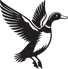 Duck flying silhouette vector illustration.