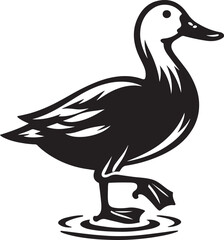 Duck standing in water silhouette vector illustration.