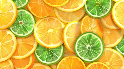 Obraz premium Citrus Slices: A Vibrant Arrangement of Lemon, Lime, and Orange