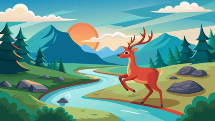 a-kind-deer-runs-along-the-river