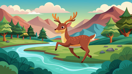 a-kind-deer-runs-along-the-river