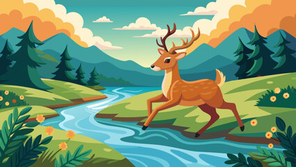 a-kind-deer-runs-along-the-river