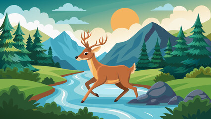 a-kind-deer-runs-along-the-river