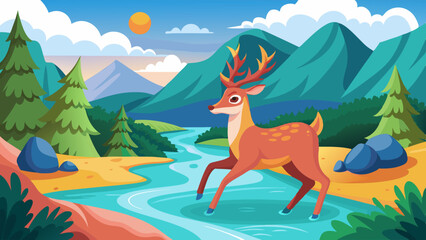 a-kind-deer-runs-along-the-river