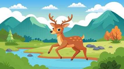 a-kind-deer-runs-along-the-river