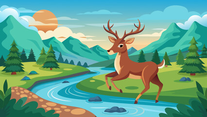 a-kind-deer-runs-along-the-river