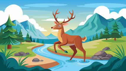 a-kind-deer-runs-along-the-river