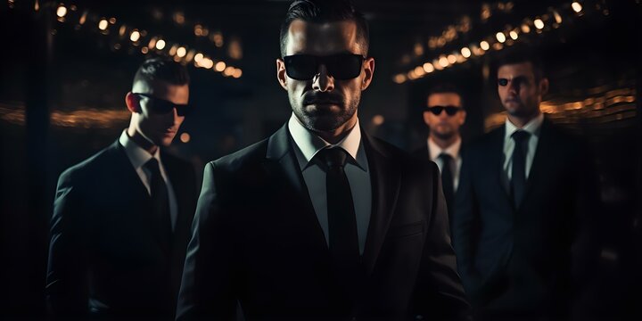 Sophisticated Security Detail at a Nightclub. Concept Nightclub Security, Sophisticated Protection, VIP Escorts, Safety Measures
