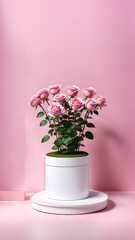 Obraz premium product display podium, Podium background flower rose product pink 3d spring table beauty stand display nature white, Garden rose floral summer background podium cosmetic valentine easter field scene