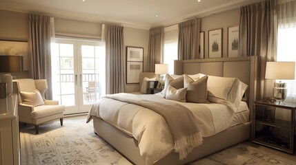 Elegant and cozy bedroom interior with natural light and neutral tones 