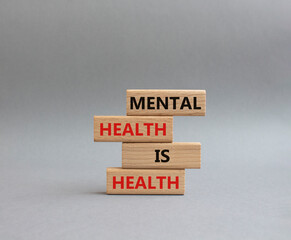 Mental Health symbol. Wooden blocks with words Mental Health is Health. Beautiful yellow background. Medical and Health concept. Copy space.