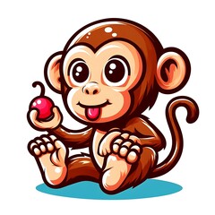 A cartoon of a monkey design colours drawing graphic holding a cherry engaging Artistic engaging Vibrant.