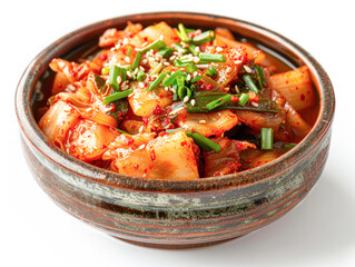 Vibrant Kimchi Bowl on White Background for Korean Cuisine Lovers