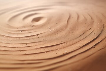 Close up view of a swirling sand pattern on a beach at sunset.