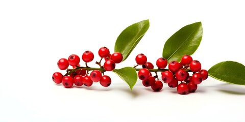 Mistletoe Berries Standing Alone on a White Background. Concept Holiday Photography, Christmas Decor, Minimalist Images