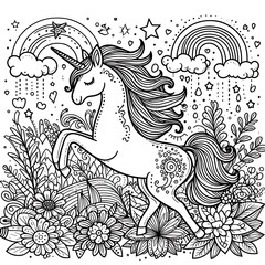 Fototapeta premium A unicorn with flowers and rainbows highquality engaging optimized unique.