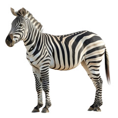 Obraz premium Standing zebra facing left with black and white stripes on transparent background clipart