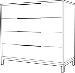 Line art, a simple outline image of a chest of drawers. Furniture in the house, coloring. Images for manuals and technical documents