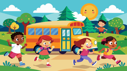children-running-after-the-school-bus