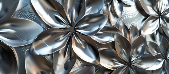 embossed metal aluminium chrome flowers pattern texture background