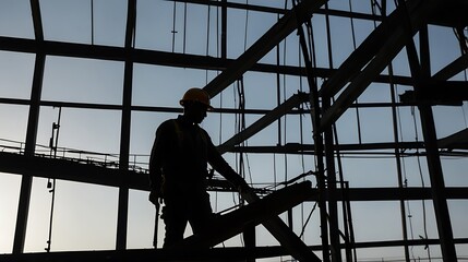 silhouettes of workers in buildings and factories for business background