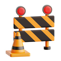 under construction danger barrier sign and traffic cone industrial equipment 3d icon illustration render design