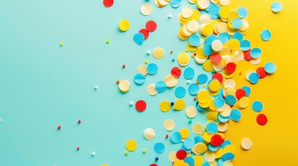 Colorful Confetti on a Blue and Yellow Background