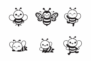Set of cute bee silhouette vector art