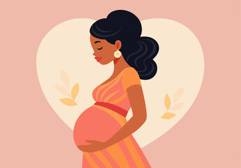 Illustration of a pregnant woman full of hope and joy awaiting her new life.