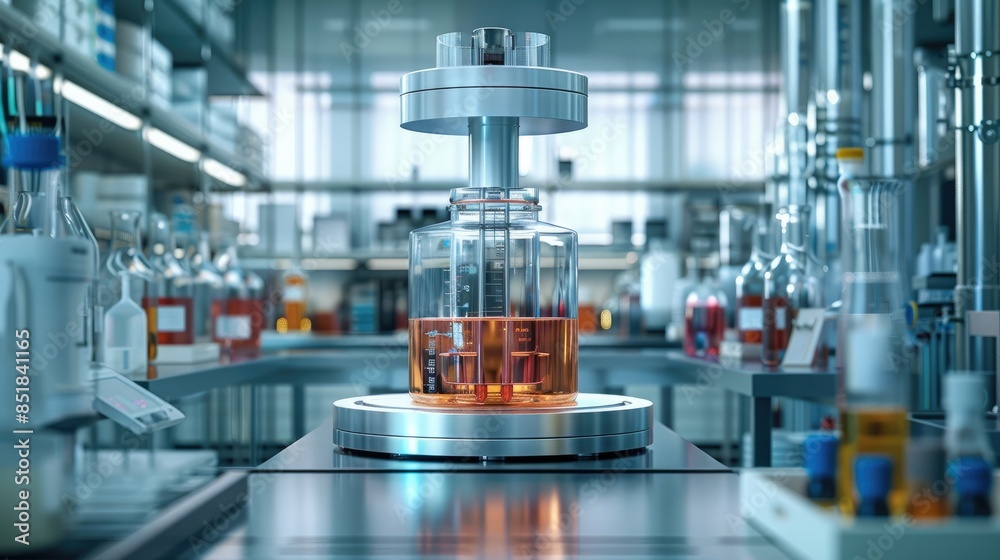 Poster A modern laboratory setup showcasing the process of supercritical fluid extraction. include a sleek. Generative AI.