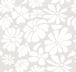 Vector seamless pattern with simple white flowers and light background