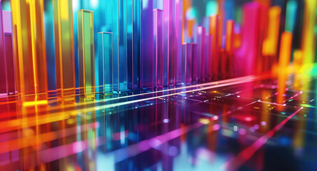 Fototapeta premium An ultra-wide bar chart with vibrant hues and sharp lines showing market sector performance. Generative AI.