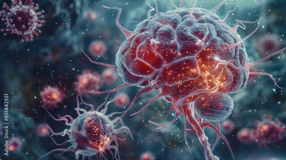 Aufkleber a virus in a brain. generative ai.
