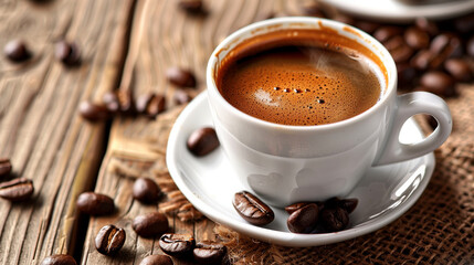 cup of coffee with beans