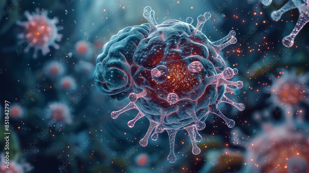 Aufkleber a virus in a brain. generative ai.
